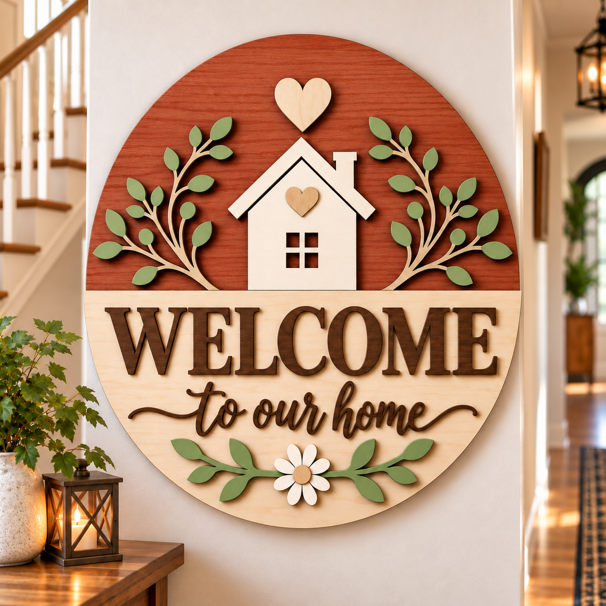 Personalised Floral Wooden Welcome Sign Wall Decor