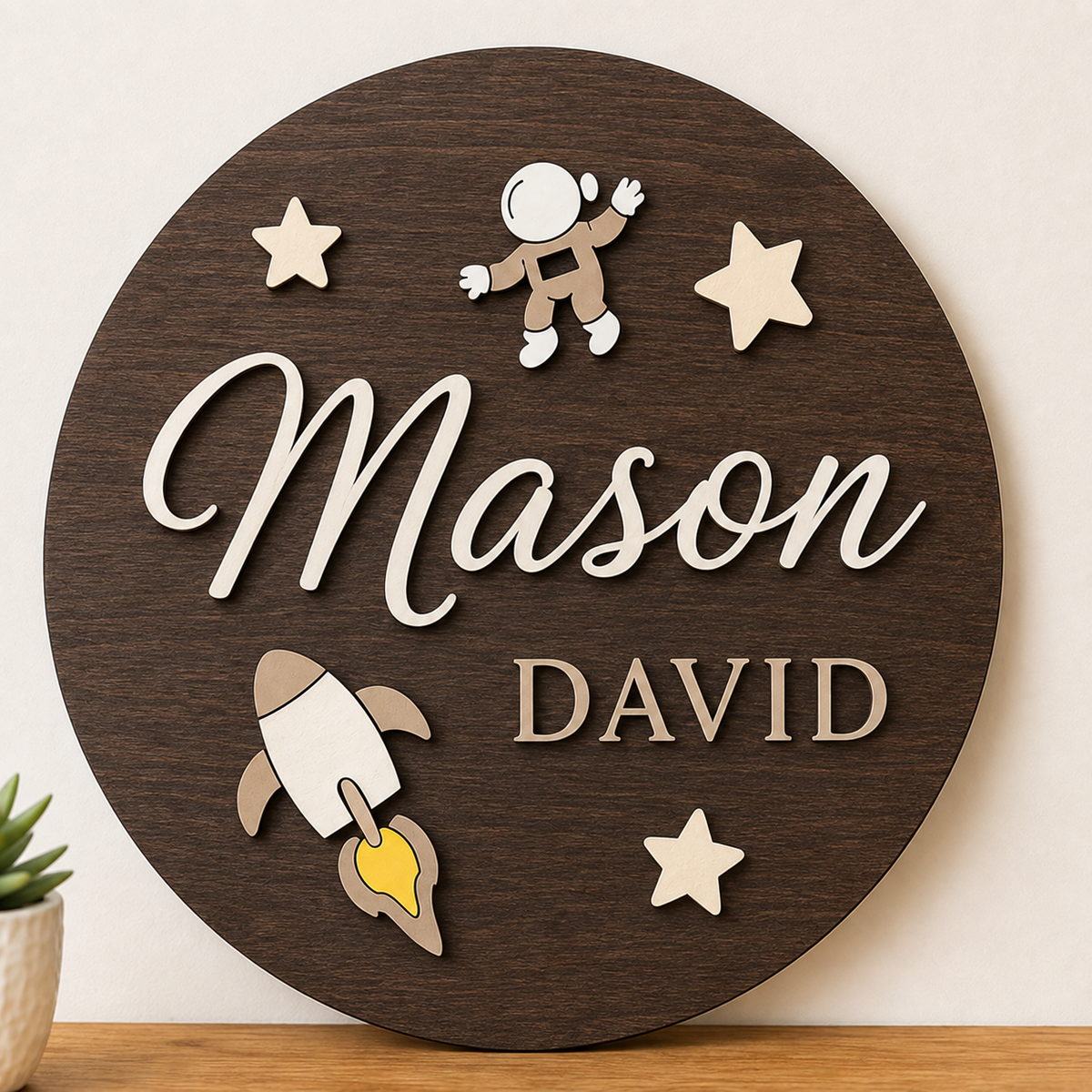 Personalised Rocket Wooden Name Sign Boys Nursery Wall Decor Custom Plaque