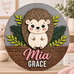 Personalised Wooden Hedgehog Name Sign Kids Nursery Bedroom Wall Decor