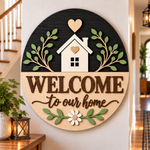 Personalised Floral Wooden Welcome Sign Wall Decor