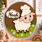 Personalised Wooden Sheep Name Sign Kids Nursery Bedroom Wall Decor