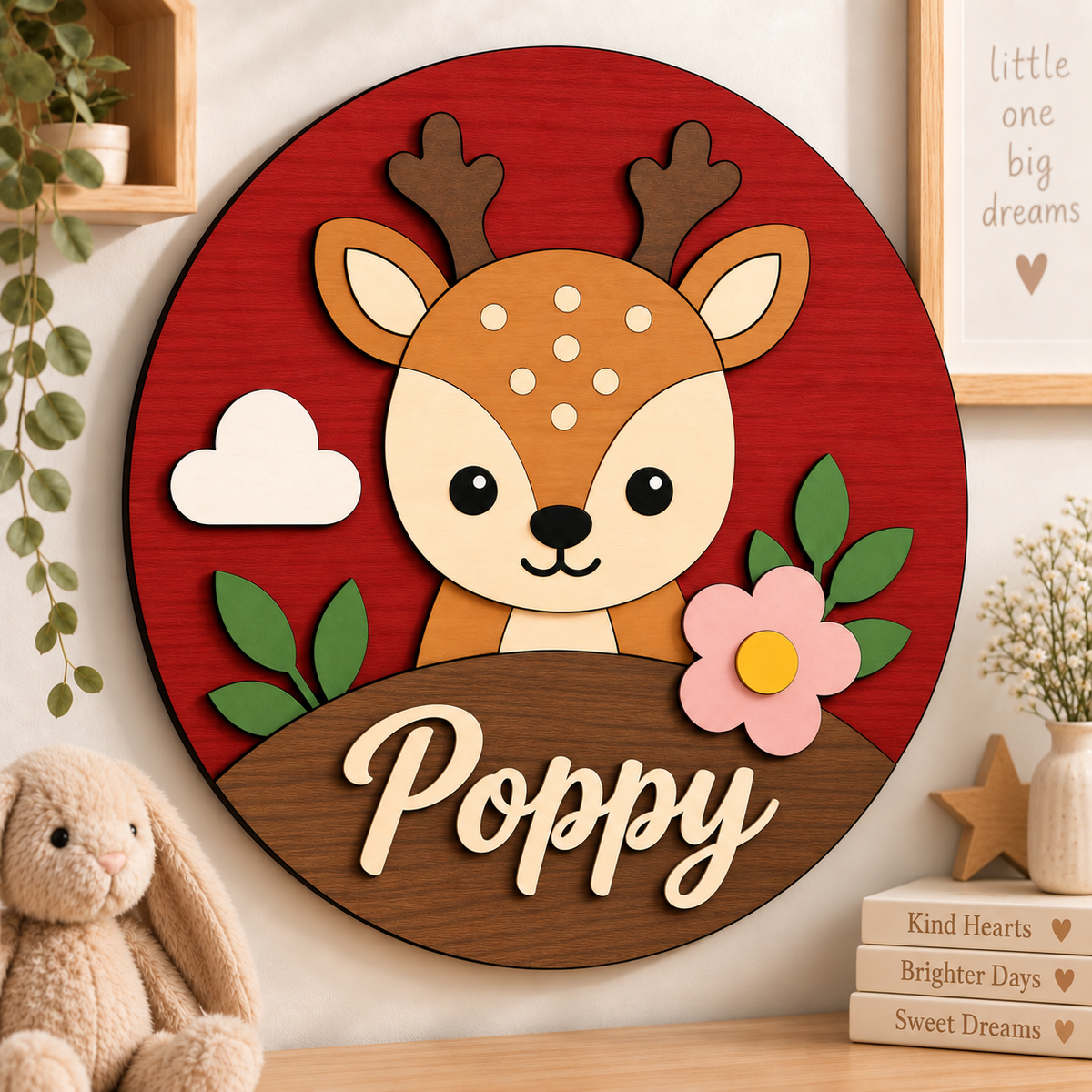Personalised Wooden Deer Name Sign Kids Nursery Bedroom Wall Decor
