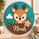 Personalised Wooden Deer Name Sign Kids Nursery Bedroom Wall Decor