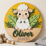 Personalised Wooden Lamb Name Sign Kids Nursery Bedroom Wall Decor