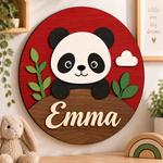 Personalised Wooden Panda Name Sign Kids Nursery Bedroom Wall Decor