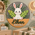 Personalised Wooden Bunny Name Sign Kids Nursery Bedroom Wall Decor