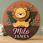 Personalised Wooden Lion Name Sign Kids Nursery Bedroom Wall Decor