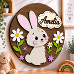 Personalised Wooden Bunny Name Sign Kids Nursery Bedroom Wall Decor