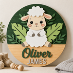 Personalised Wooden Lamb Name Sign Kids Nursery Bedroom Wall Decor
