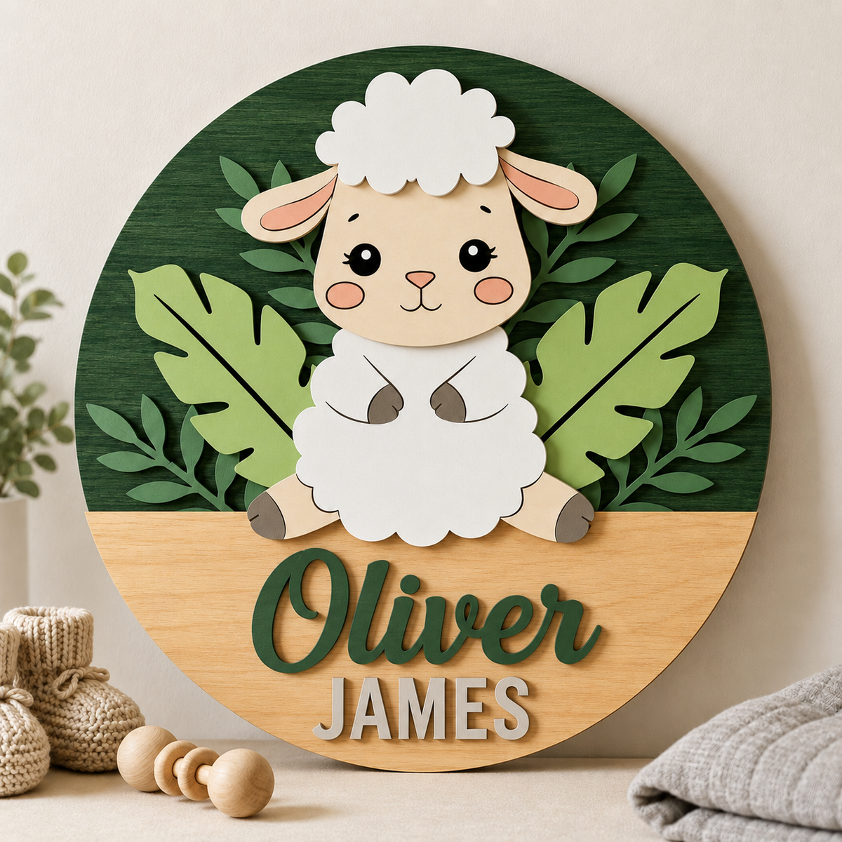 Personalised Wooden Lamb Name Sign Kids Nursery Bedroom Wall Decor