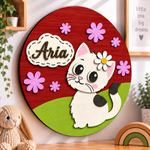 Personalised Wooden Cat Name Sign Kids Nursery Bedroom Wall Decor