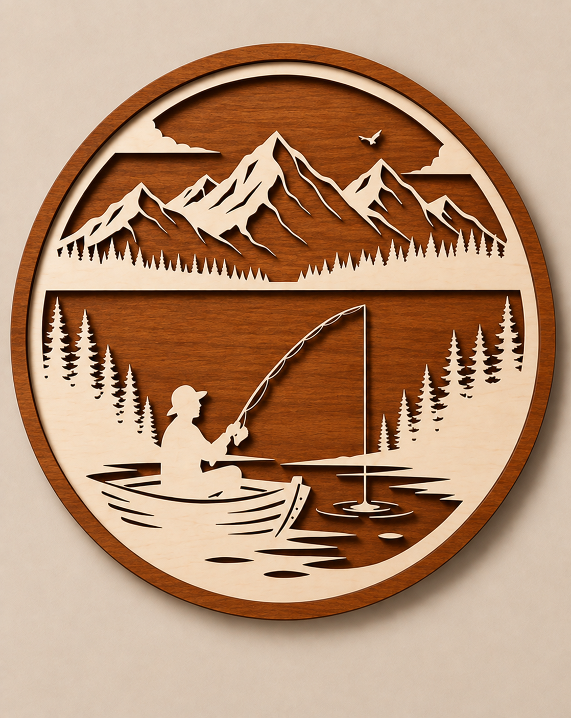 Personalised Fishing Mountain Wooden Wall Art Outdoor Cabin Decor