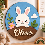 Personalised Wooden Bunny Name Sign Kids Nursery Bedroom Wall Decor