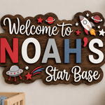 Personalised Space Name Sign Kids Nursery Bedroom Wall Decor Star Base