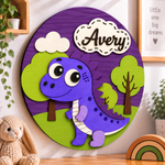 Personalised Wooden Dinosaur Name Sign Kids Nursery Bedroom Wall Decor