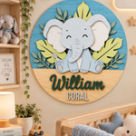 Personalised Wooden Elephant Name Sign Kids Nursery Bedroom Wall Decor