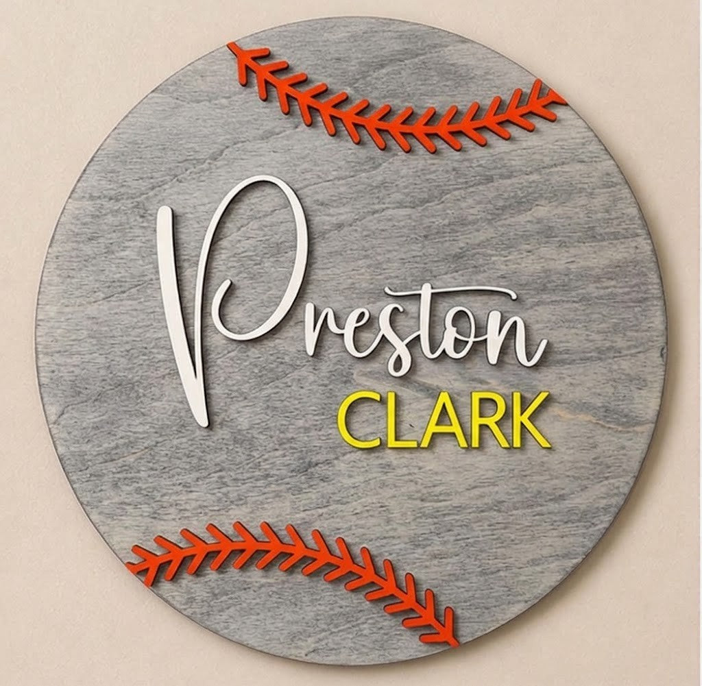 Personalised Baseball Name Sign Kids Sports Bedroom Wall Decor