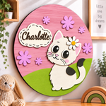 Personalised Wooden Cat Name Sign Kids Nursery Bedroom Wall Decor
