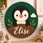 Personalised Wooden Penguin Name Sign Kids Nursery Bedroom Wall Decor