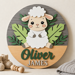 Personalised Wooden Lamb Name Sign Kids Nursery Bedroom Wall Decor