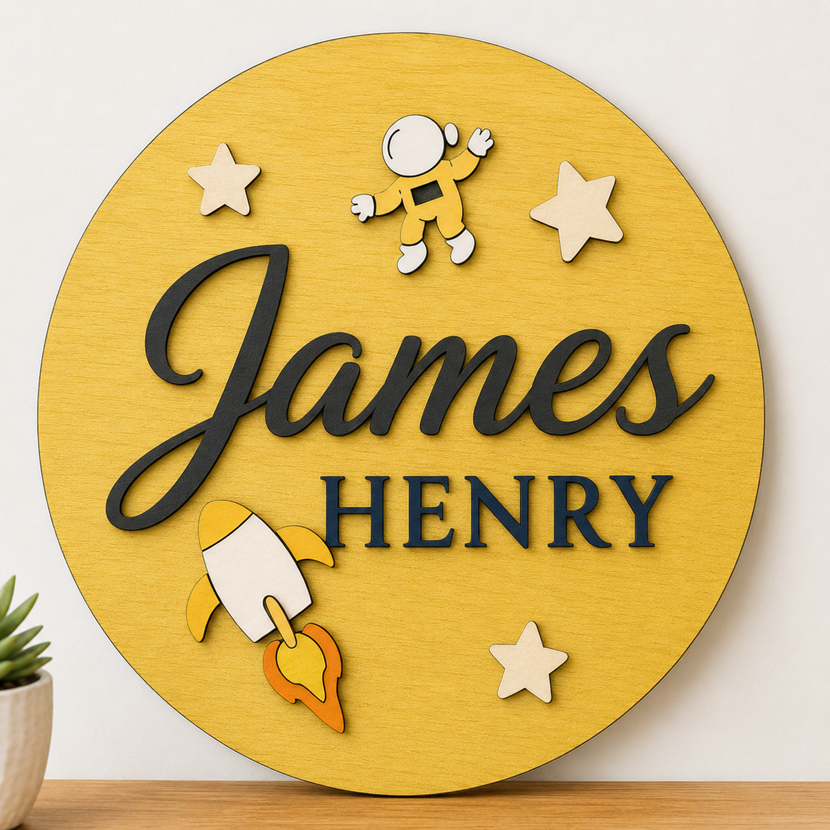 Personalised Rocket Wooden Name Sign Boys Nursery Wall Decor Custom Plaque