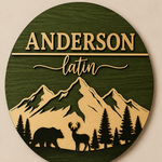 Personalised Mountain Bear Name Sign Rustic Woodland Wall Decor