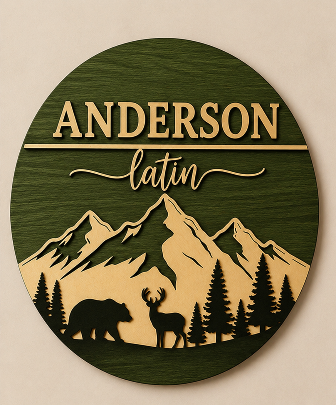 Personalised Mountain Bear Name Sign Rustic Woodland Wall Decor