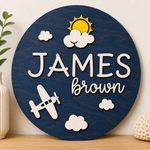 Personalised Aeroplane Name Sign Kids Nursery Bedroom Wall Decor