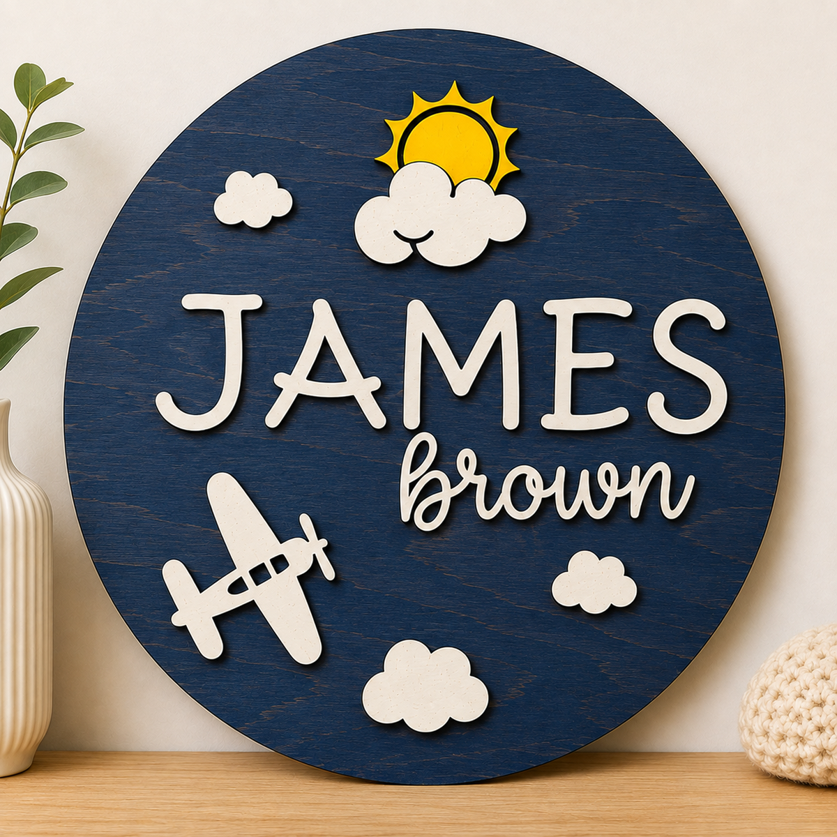 Personalised Aeroplane Name Sign Kids Nursery Bedroom Wall Decor