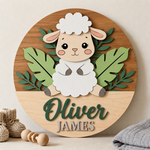 Personalised Wooden Lamb Name Sign Kids Nursery Bedroom Wall Decor