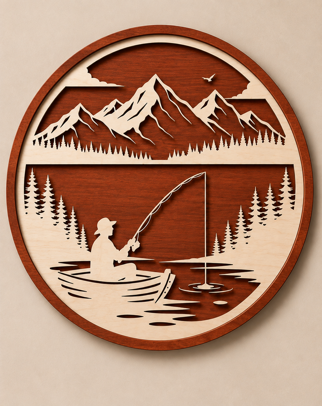 Personalised Fishing Mountain Wooden Wall Art Outdoor Cabin Decor
