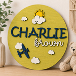 Personalised Aeroplane Name Sign Kids Nursery Bedroom Wall Decor
