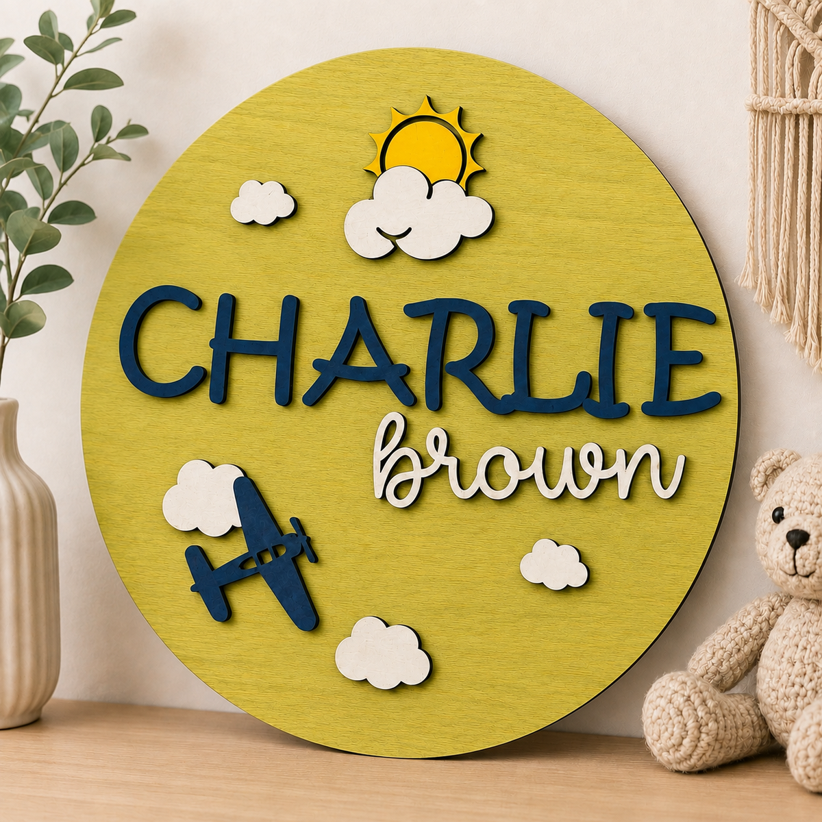 Personalised Aeroplane Name Sign Kids Nursery Bedroom Wall Decor