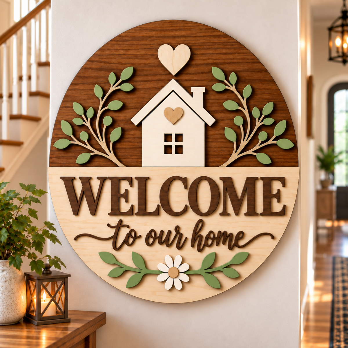 Personalised Floral Wooden Welcome Sign Wall Decor