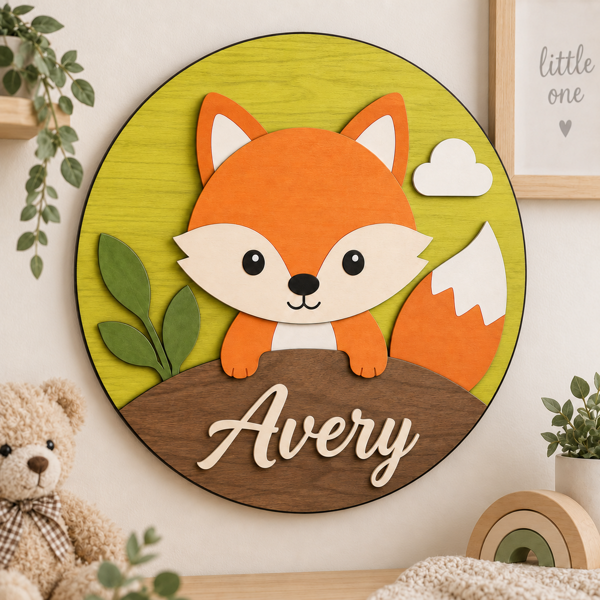 Personalised Wooden Fox Name Sign Kids Nursery Bedroom Wall Decor