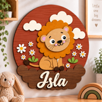 Personalised Wooden Lion Name Sign Kids Nursery Bedroom Wall Decor