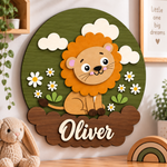 Personalised Wooden Lion Name Sign Kids Nursery Bedroom Wall Decor