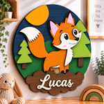 Personalised Wooden Fox Name Sign Kids Nursery Bedroom Wall Decor