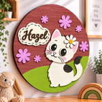 Personalised Wooden Cat Name Sign Kids Nursery Bedroom Wall Decor