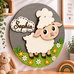 Personalised Wooden Sheep Name Sign Kids Nursery Bedroom Wall Decor