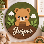 Personalised Wooden Bear Name Sign Kids Nursery Bedroom Wall Decor