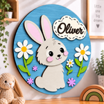 Personalised Wooden Bunny Name Sign Kids Nursery Bedroom Wall Decor
