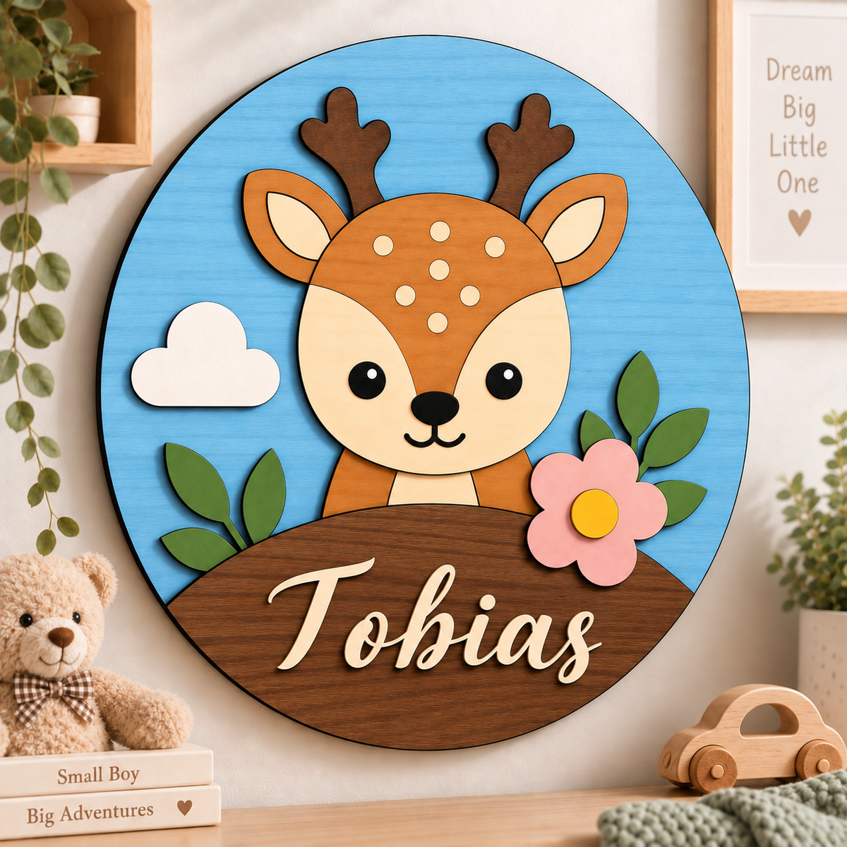 Personalised Wooden Deer Name Sign Kids Nursery Bedroom Wall Decor