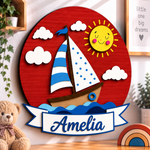 Personalised Wooden Sailboat Name Sign Kids Nursery Bedroom Wall Decor