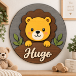 Personalised Wooden Lion Name Sign Kids Nursery Bedroom Wall Decor