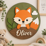 Personalised Wooden Fox Name Sign Kids Nursery Bedroom Wall Decor