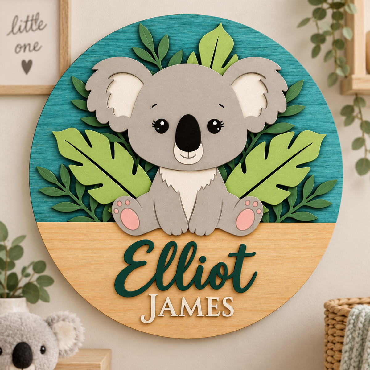 Personalised Wooden Koala Name Sign Kids Nursery Bedroom Wall Decor
