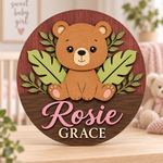 Personalised Wooden Bear Name Sign Kids Nursery Bedroom Wall Decor