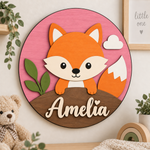 Personalised Wooden Fox Name Sign Kids Nursery Bedroom Wall Decor