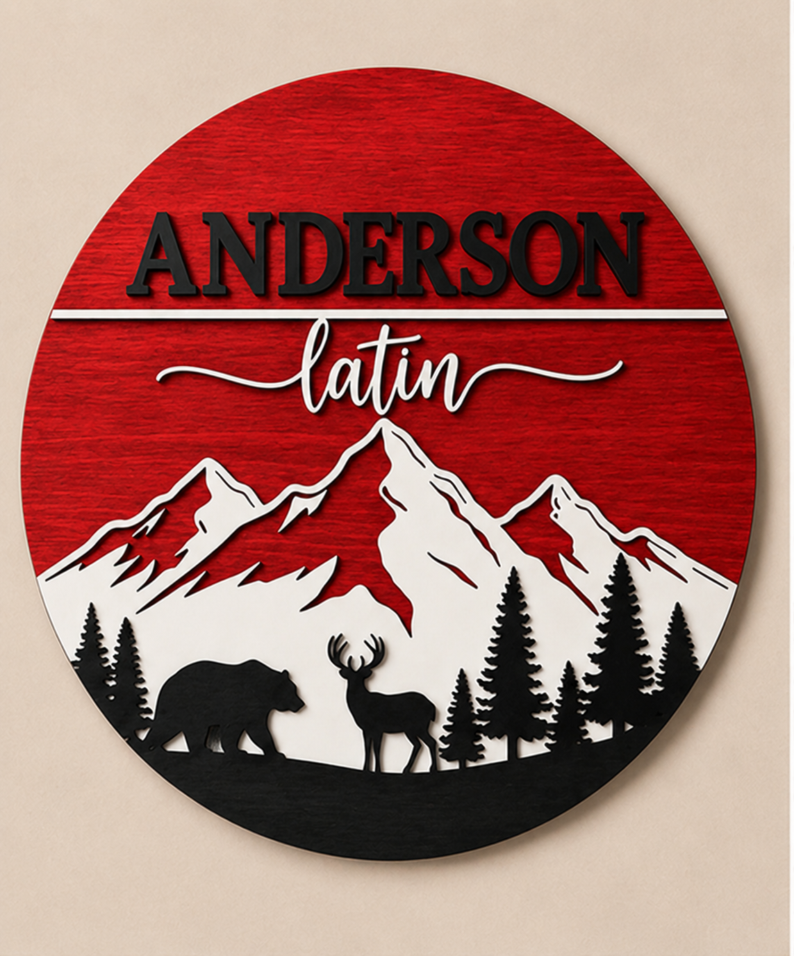 Personalised Mountain Bear Name Sign Rustic Woodland Wall Decor